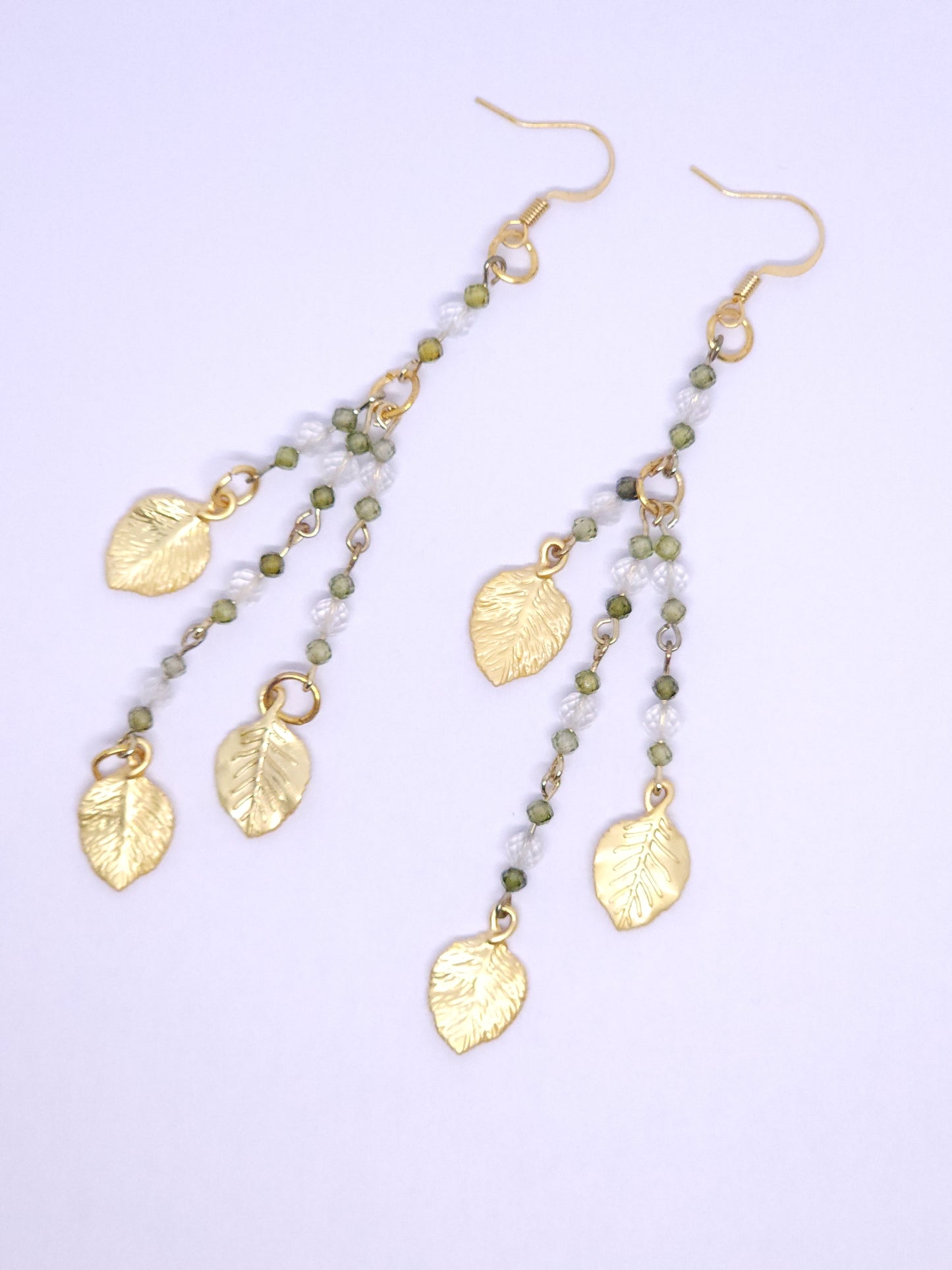 Peridot & Quarts Leaf Earrings