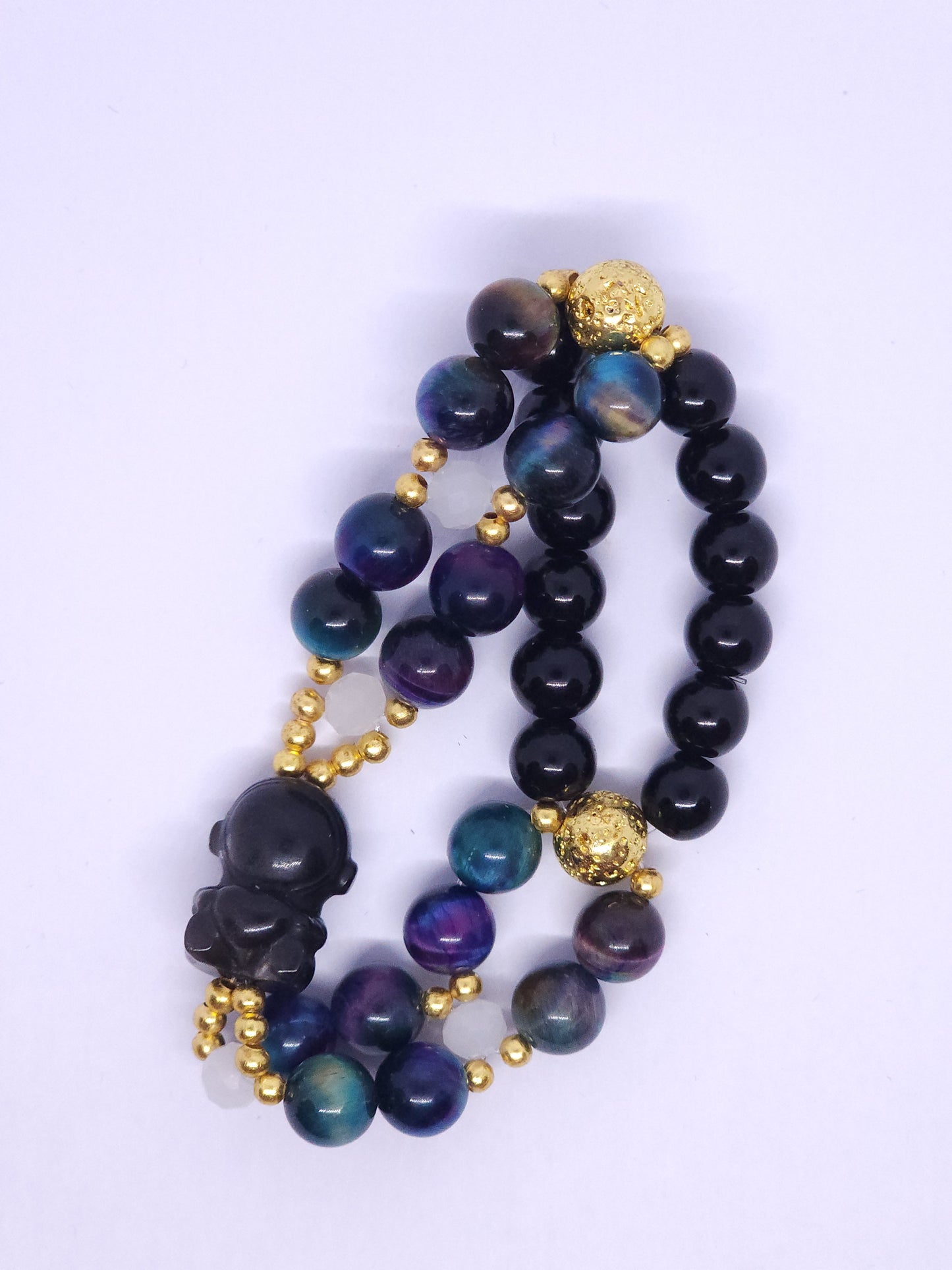 Astronaut - Galaxy Tiger's Eye & Black Onyx Double Bracelet