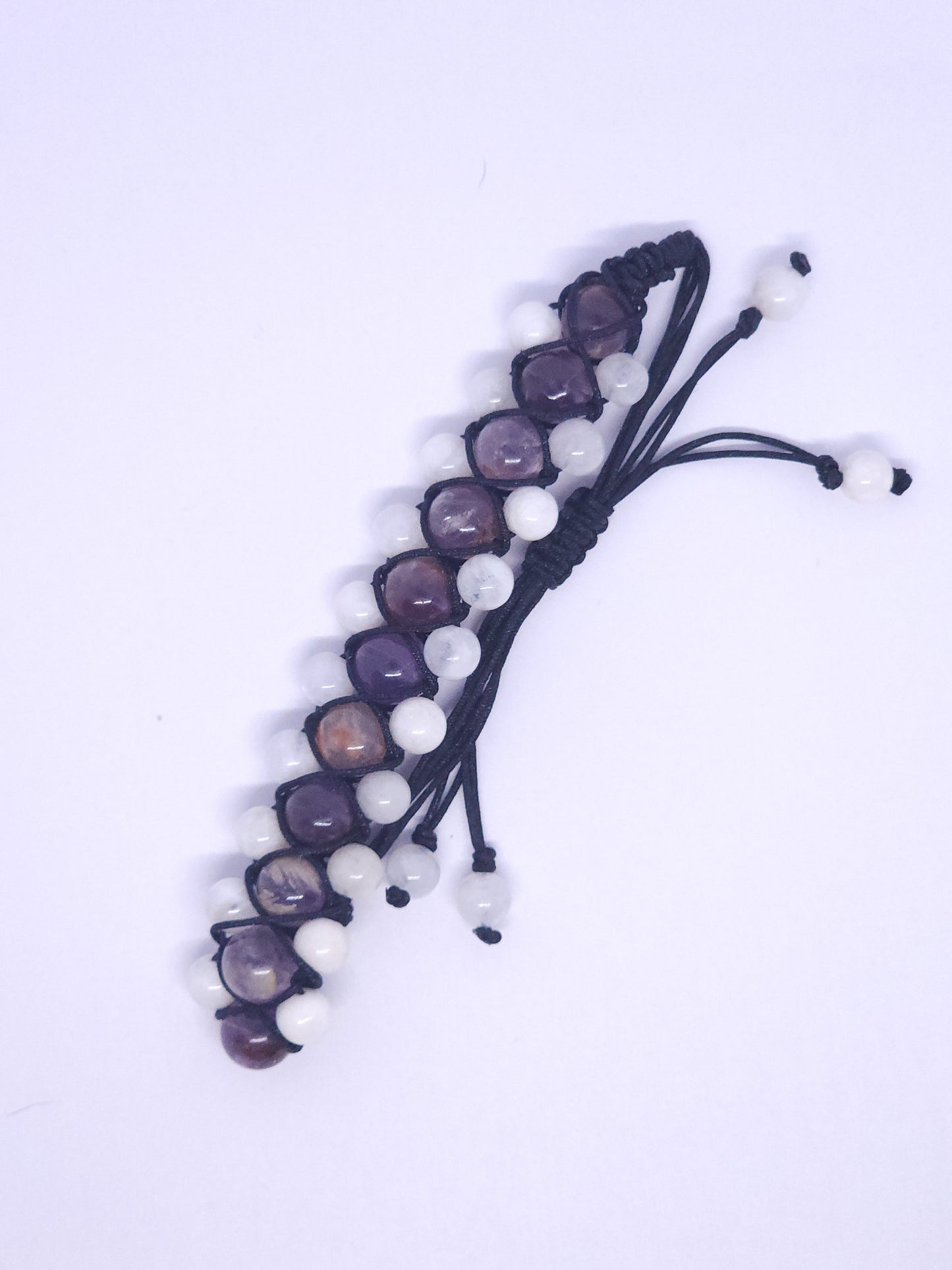 Amethyst Phantom & Moonstone Triple Macrame Bracelet