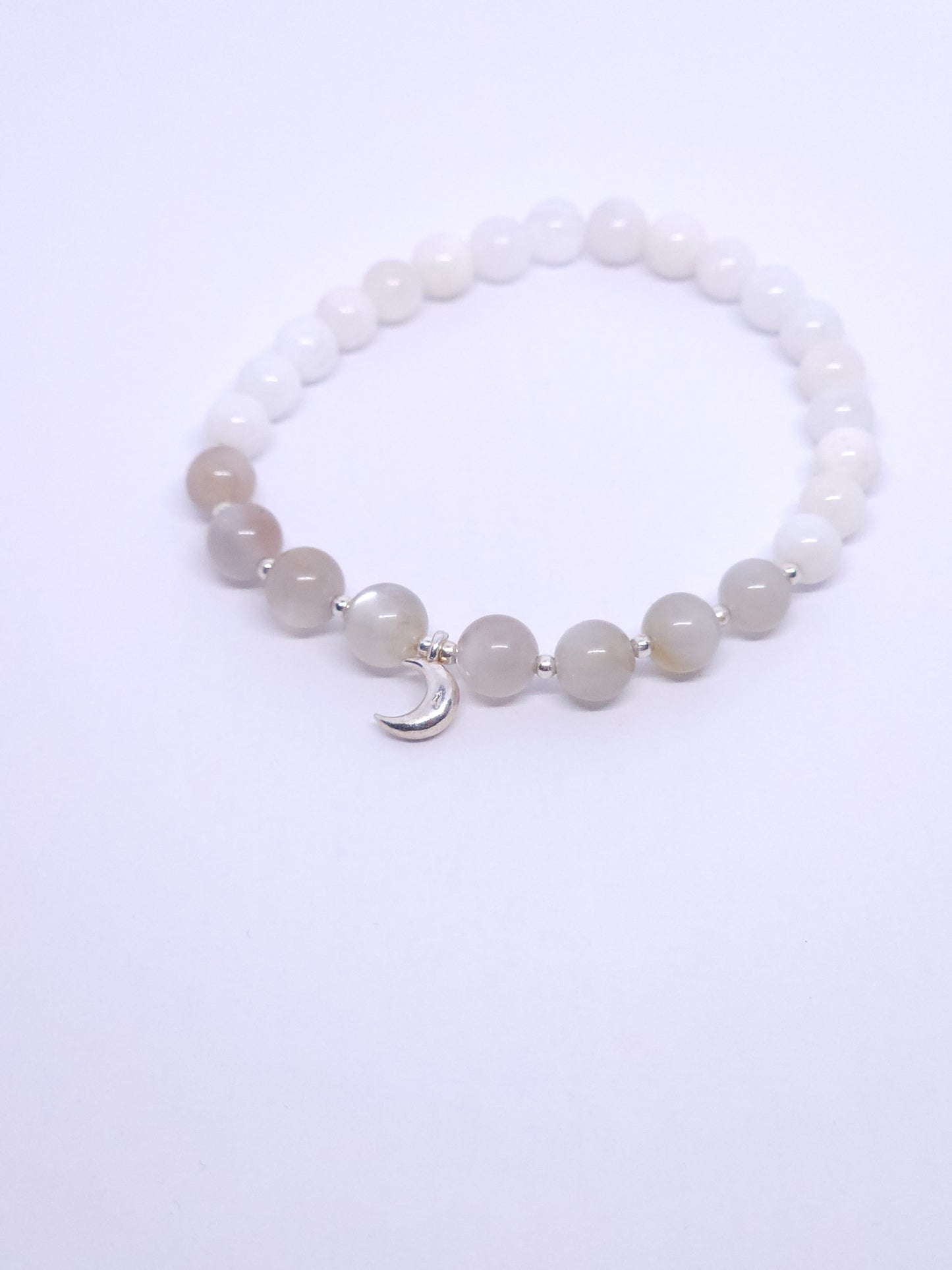 S925 Moon - Silver Moonstone & Moonstone Single Bracelet