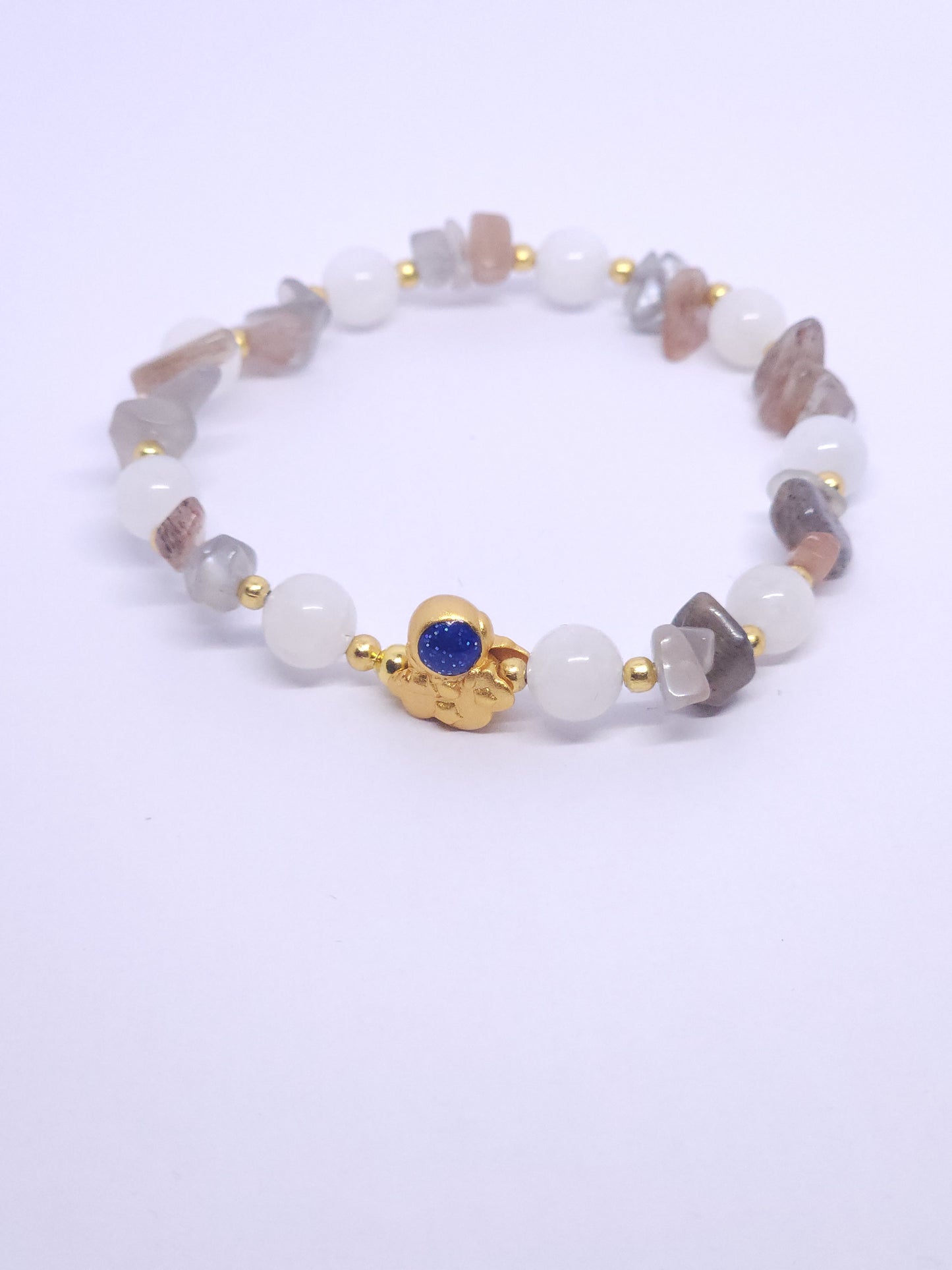 Astronaut - Moonstone & Black Moonstone Chips Single Bracelet