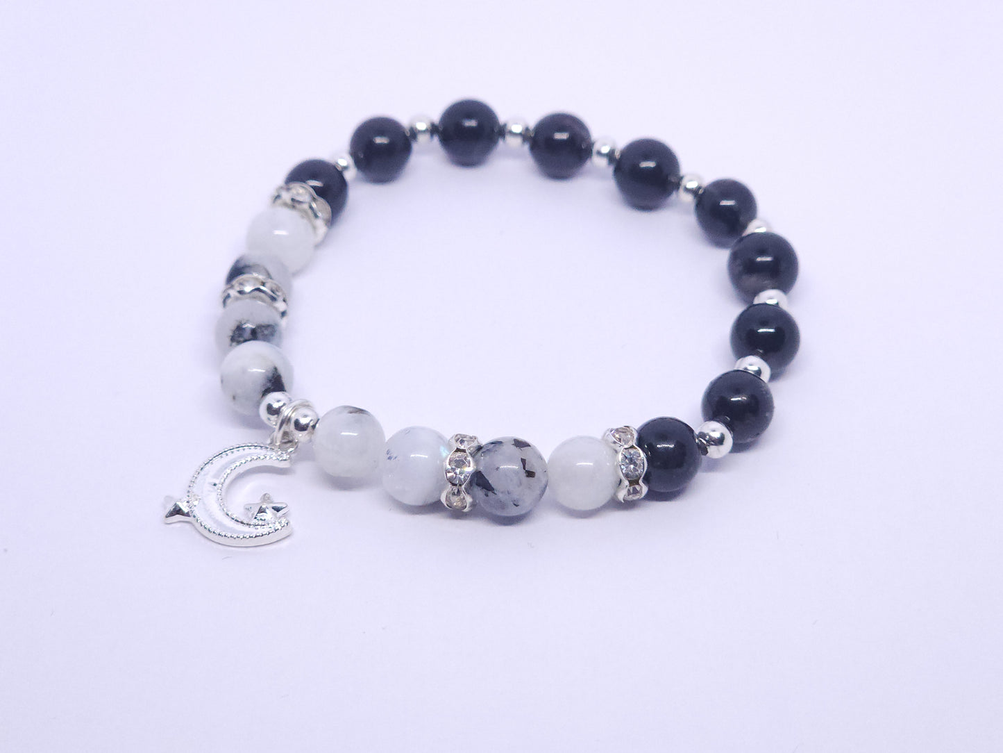 Moon - Indian Moonstone & Black Tourmaline Single Bracelet