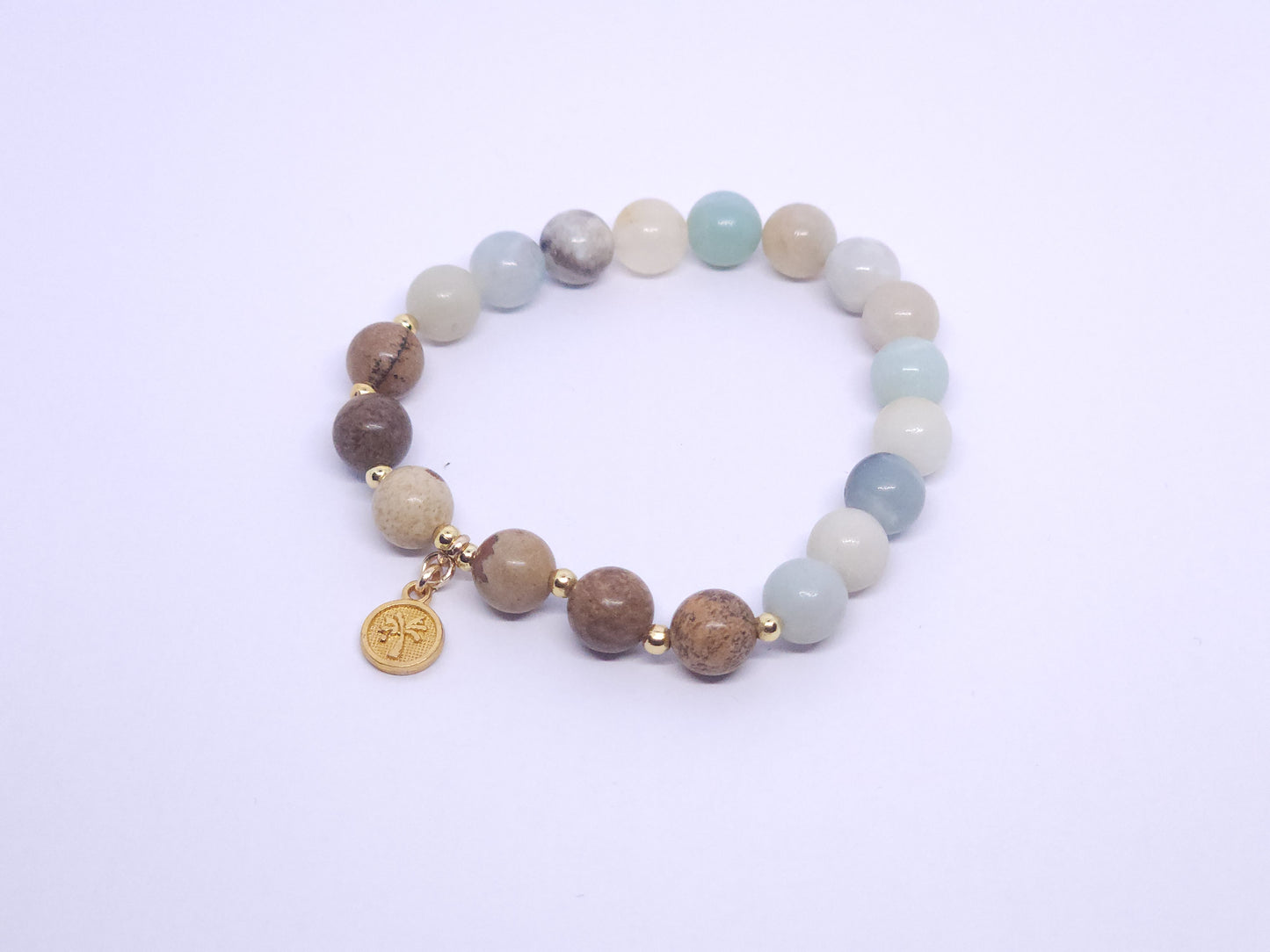 Palm Tree - Picture Jasper & Rainbow Amazonite Single Bracelet