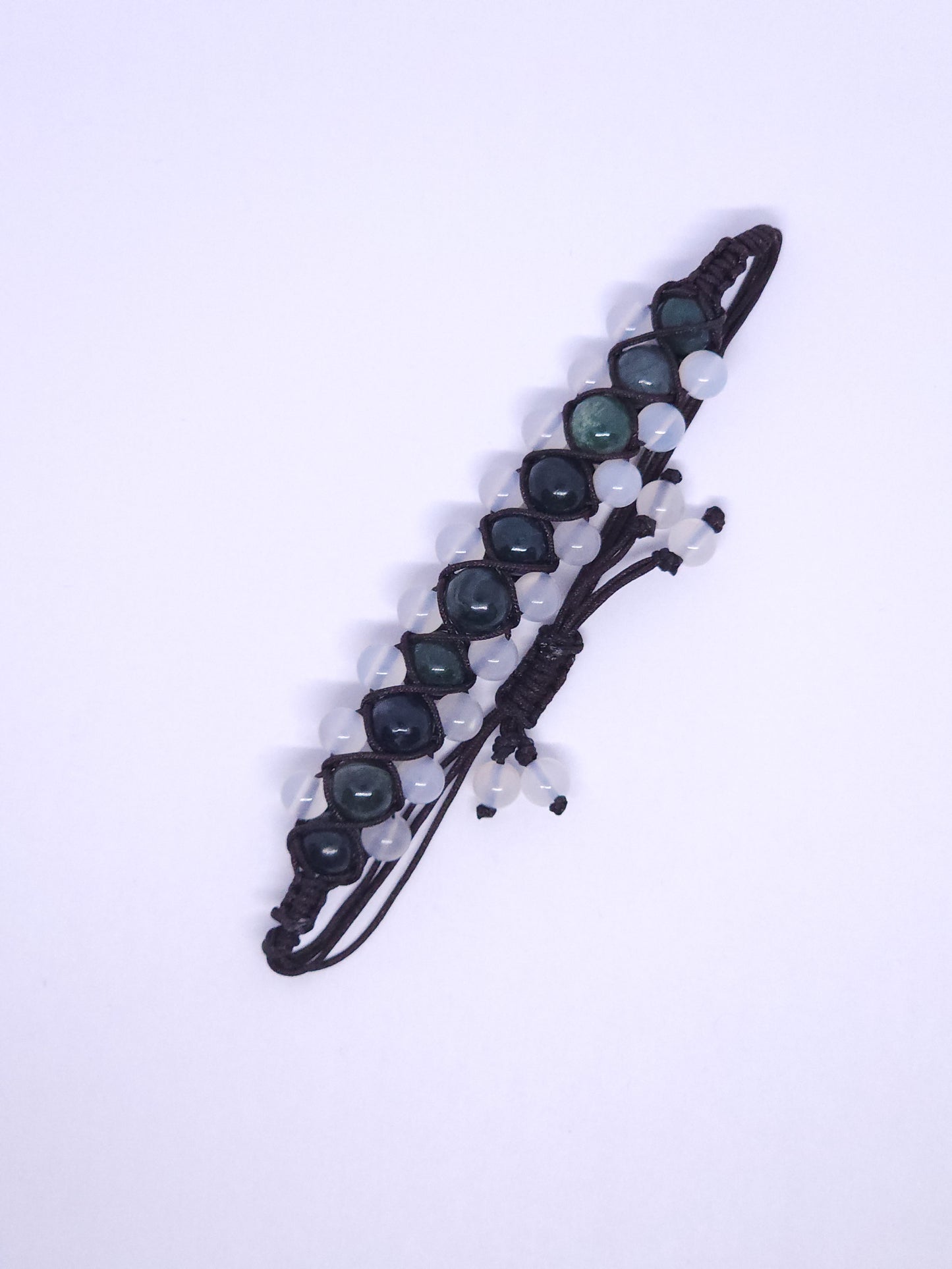 Moss Agate & White Agate Triple Macrame Bracelet