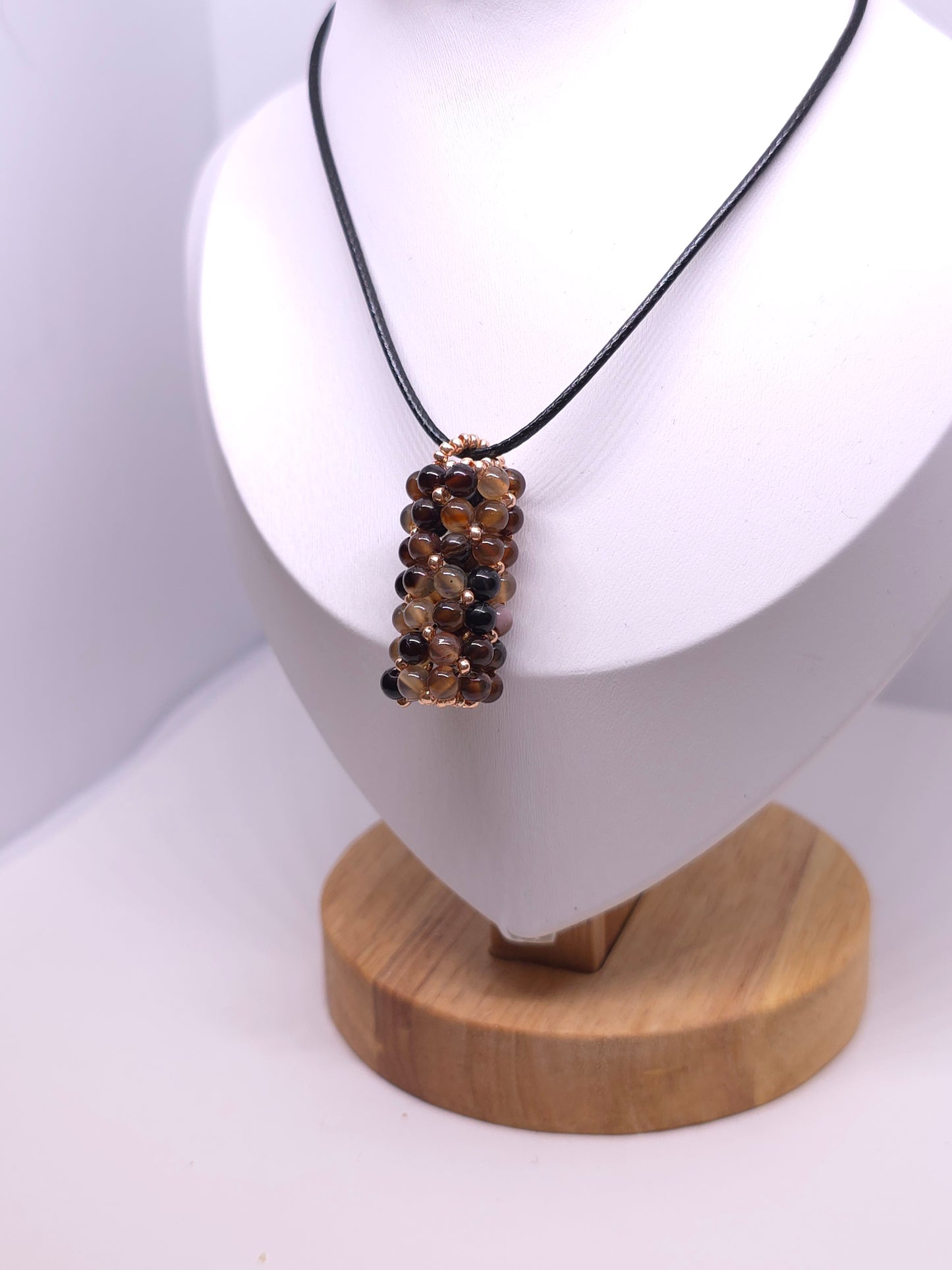 Coffee Agate Beaded Pendant Necklace