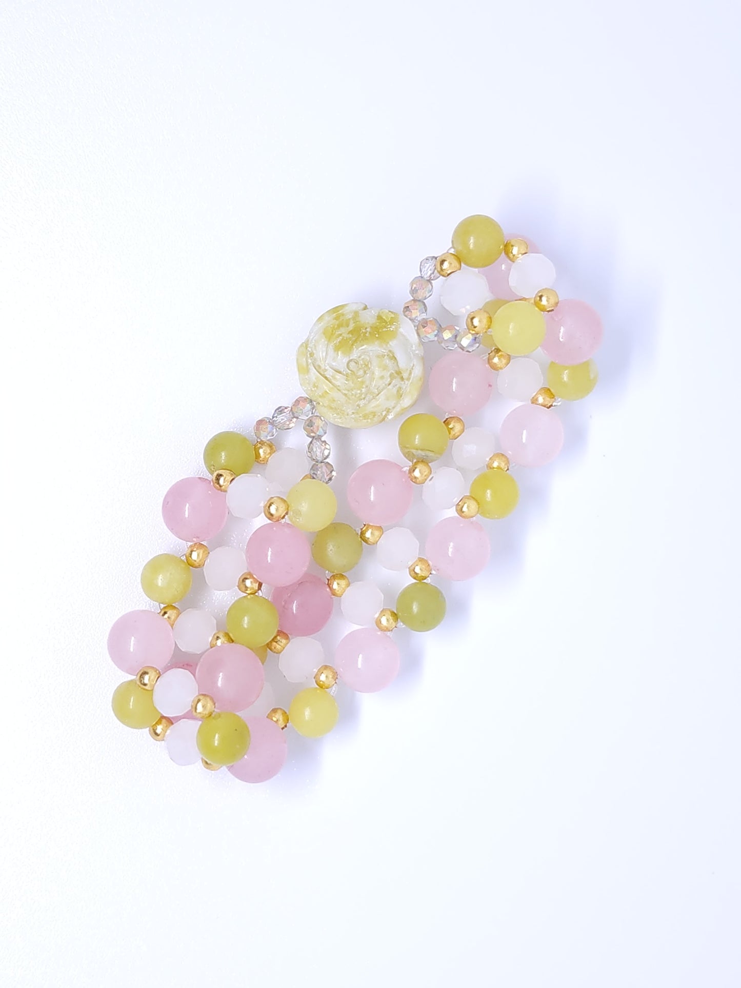 Flower Triple Bracelet - Lemon Jade & Pink Morganite Chalcedony