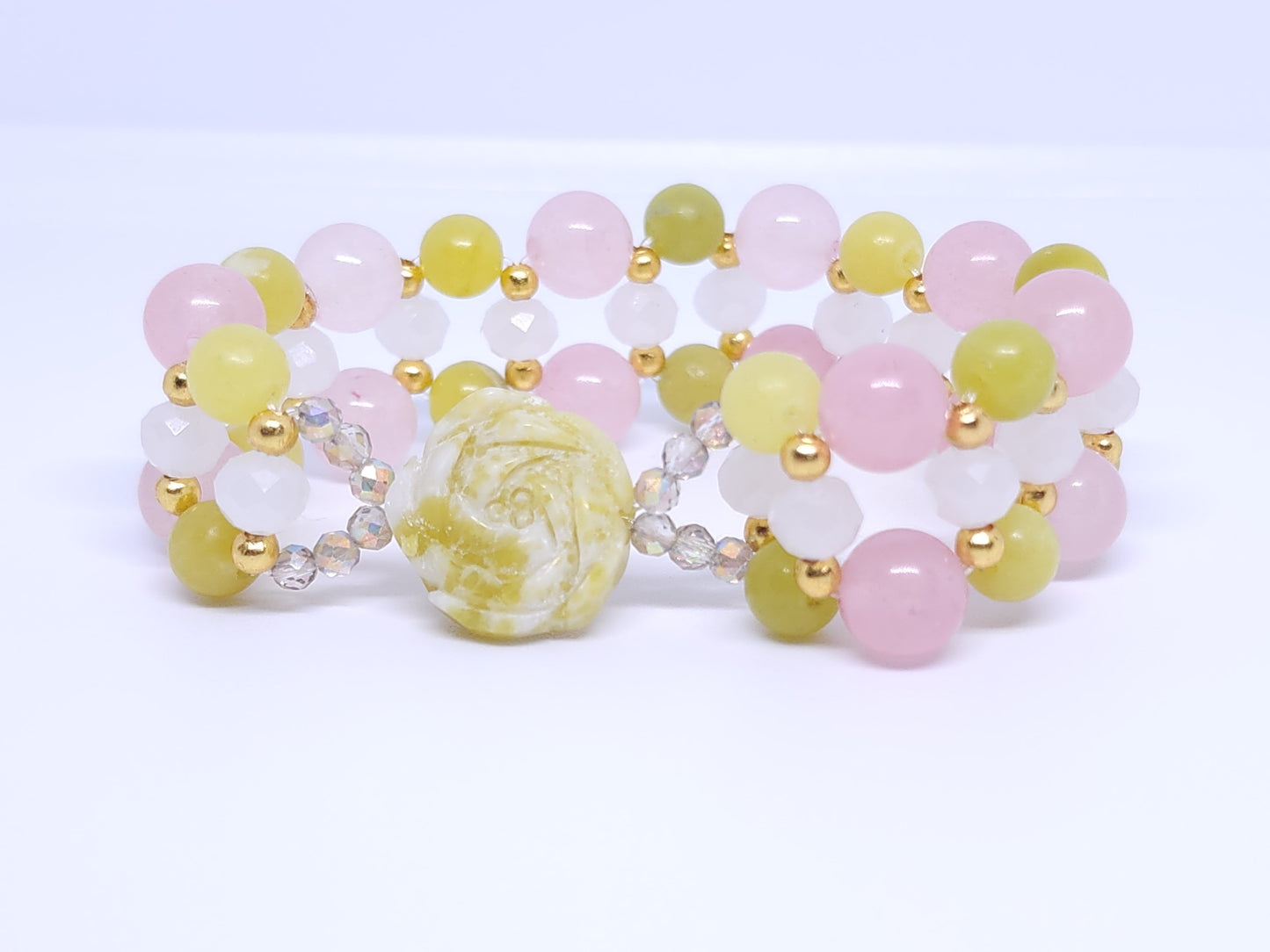 Flower Triple Bracelet - Lemon Jade & Pink Morganite Chalcedony