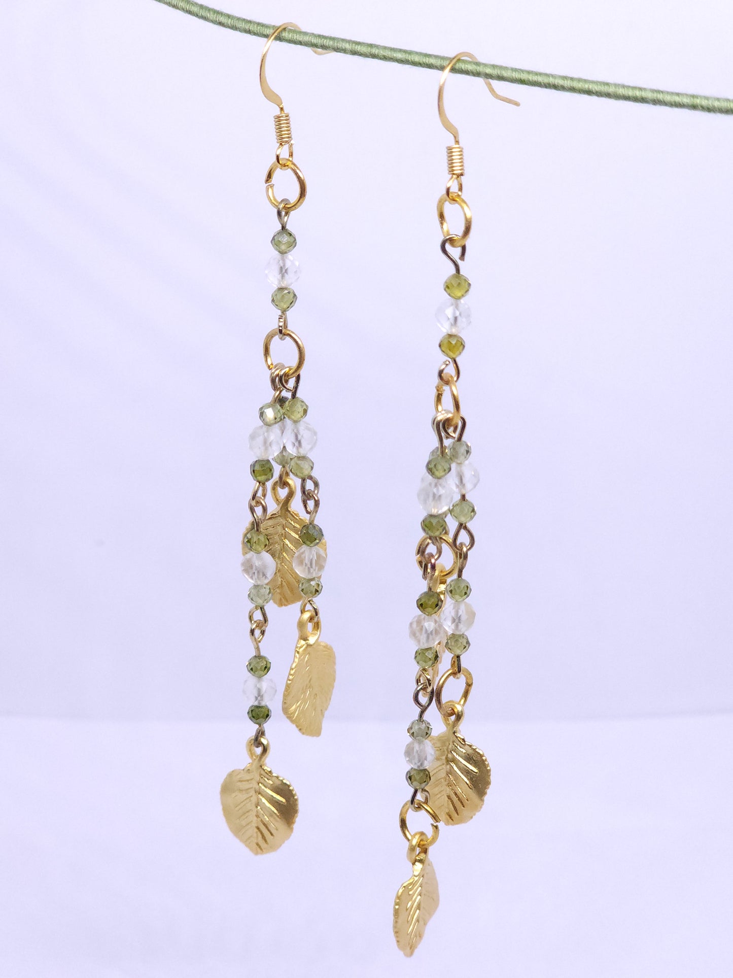 Peridot & Quarts Leaf Earrings