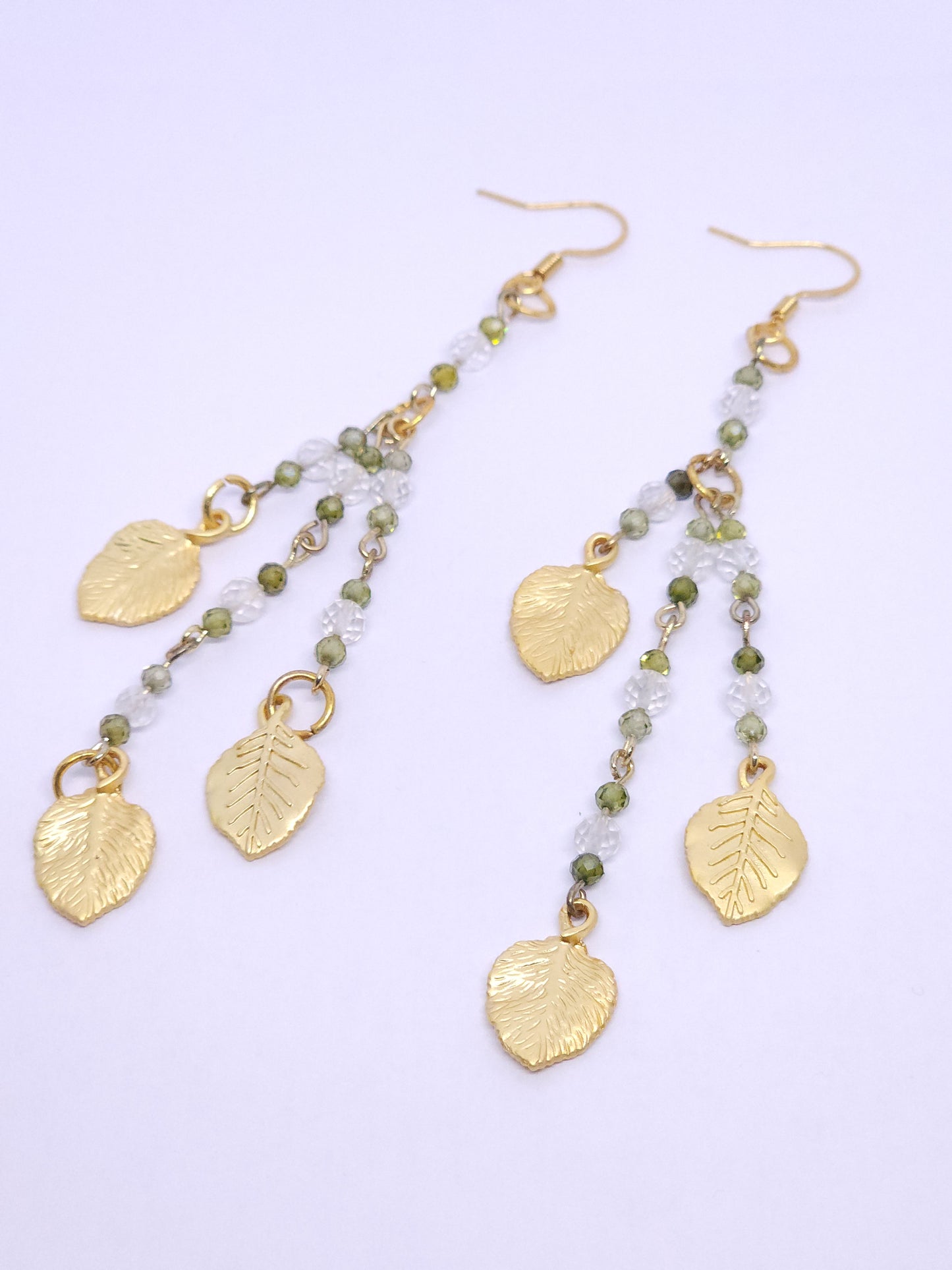 Peridot & Quarts Leaf Earrings