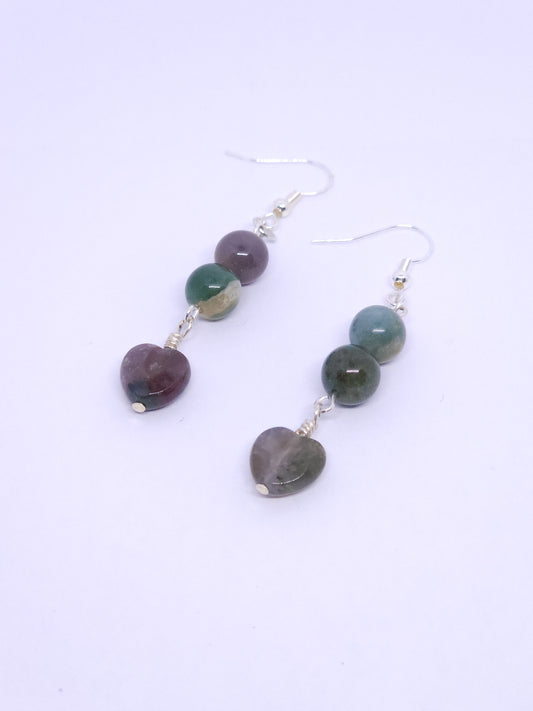 Indian Agate Heart Earrings