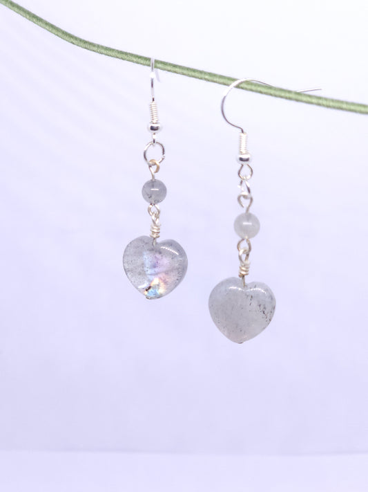 Purple Labradorite Heart Earrings