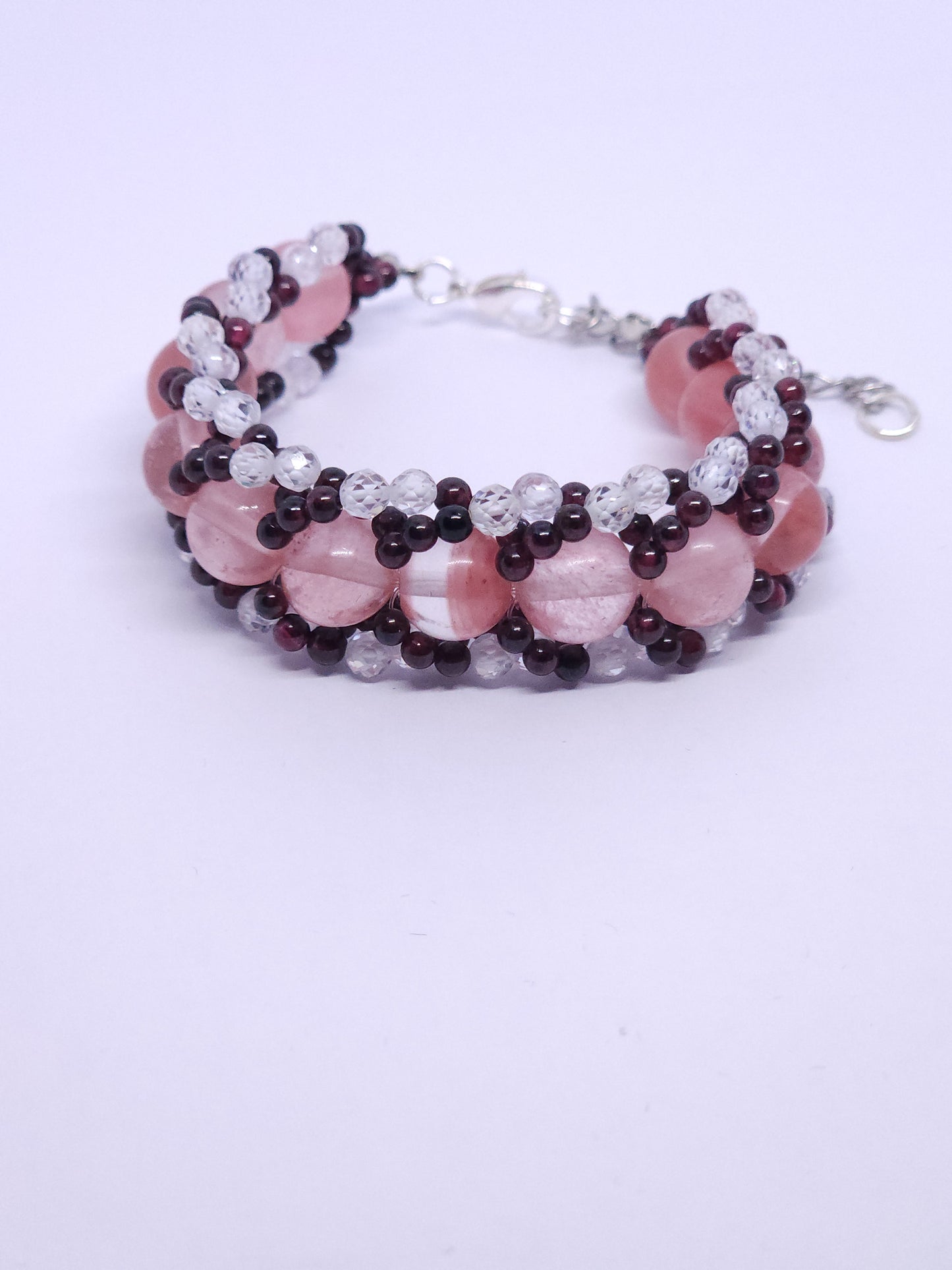 Flat Spiral Bracelet - Pink Agate, Garnet & Zircon