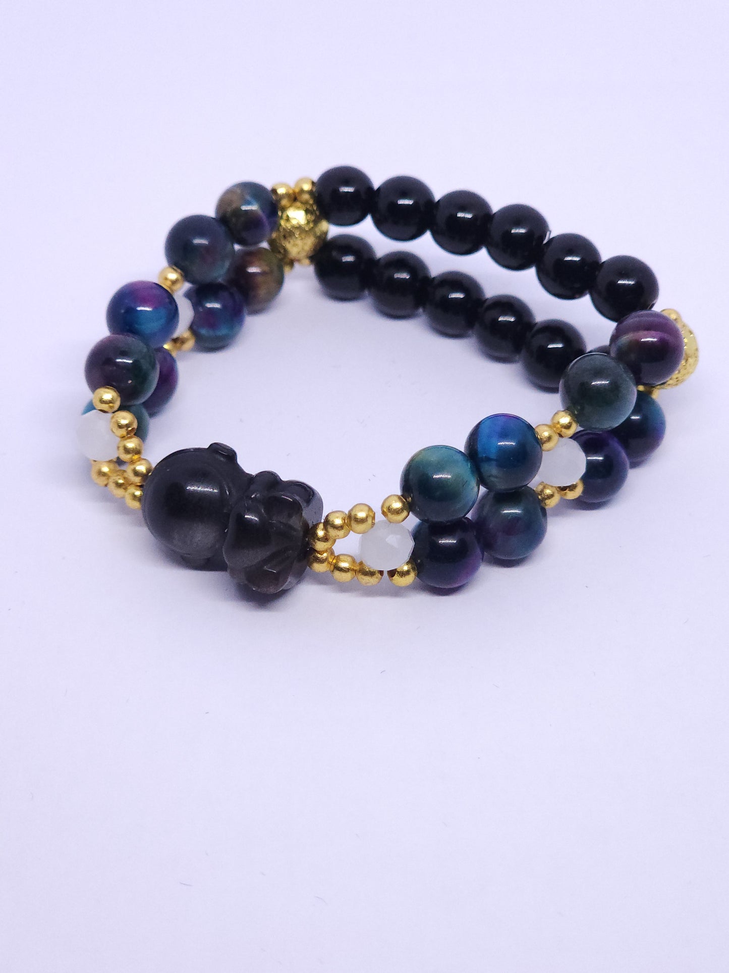 Astronaut - Galaxy Tiger's Eye & Black Onyx Double Bracelet