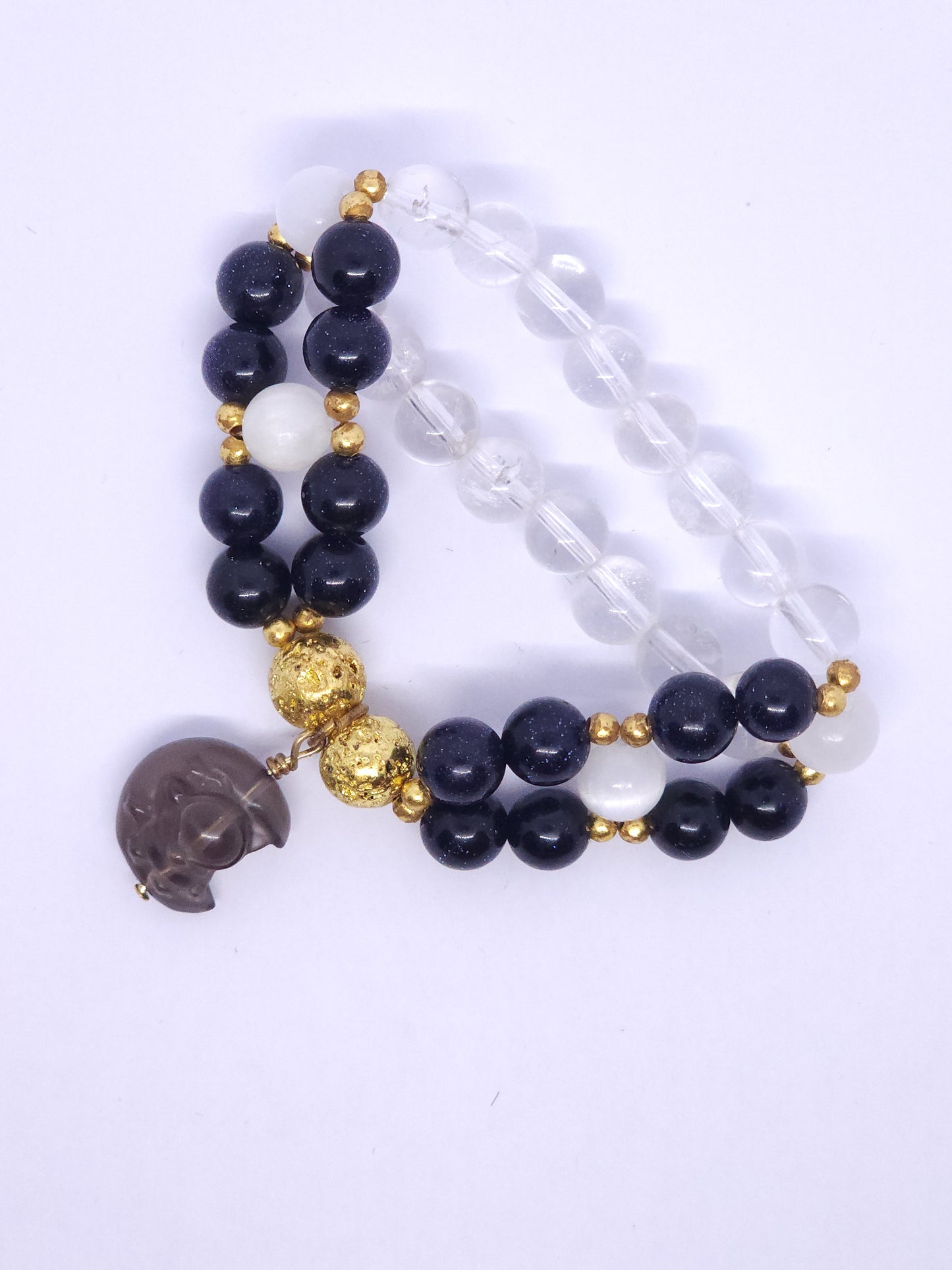 Astronaut - Blue Sandstone , Selenite & Clear Quartz Double Bracelet