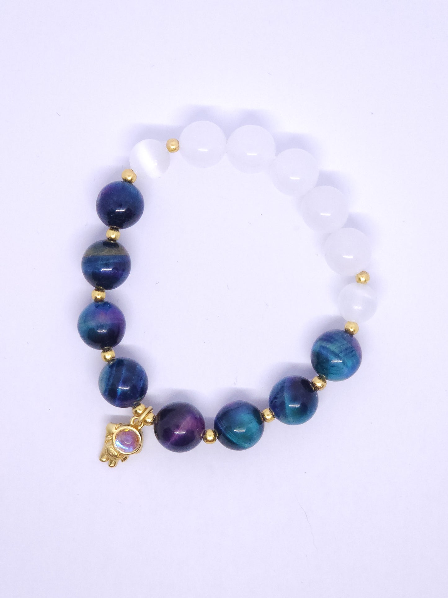 Astronaut - Galaxy Tiger's Eye, Selenite & White Jade Single Bracelet