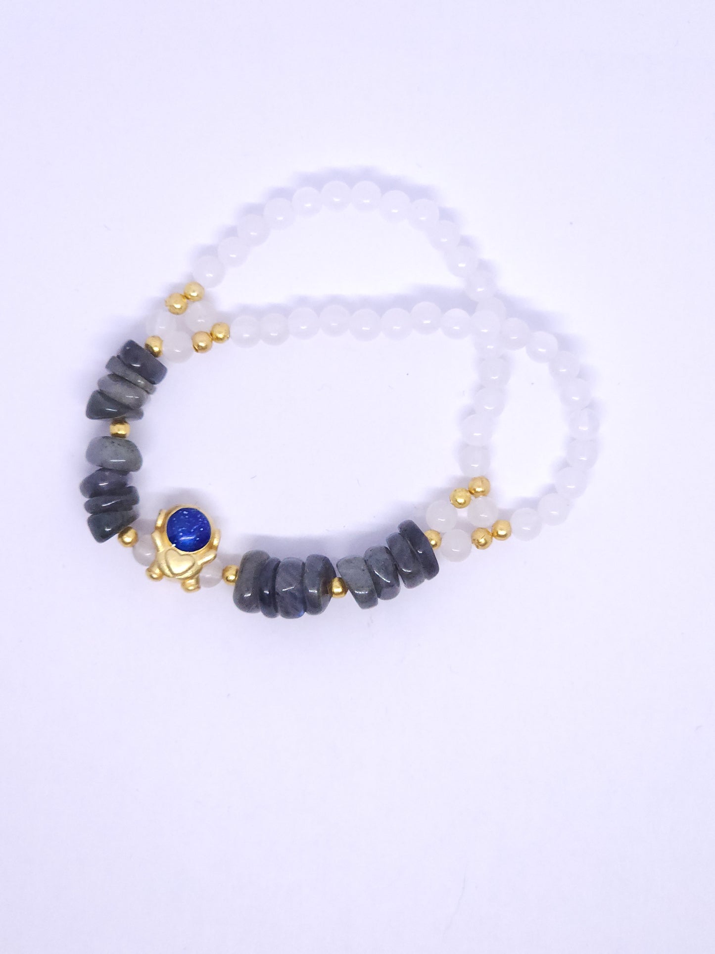 Astronaut - Labradorite Chip & White Jade Split Back Single Bracelet
