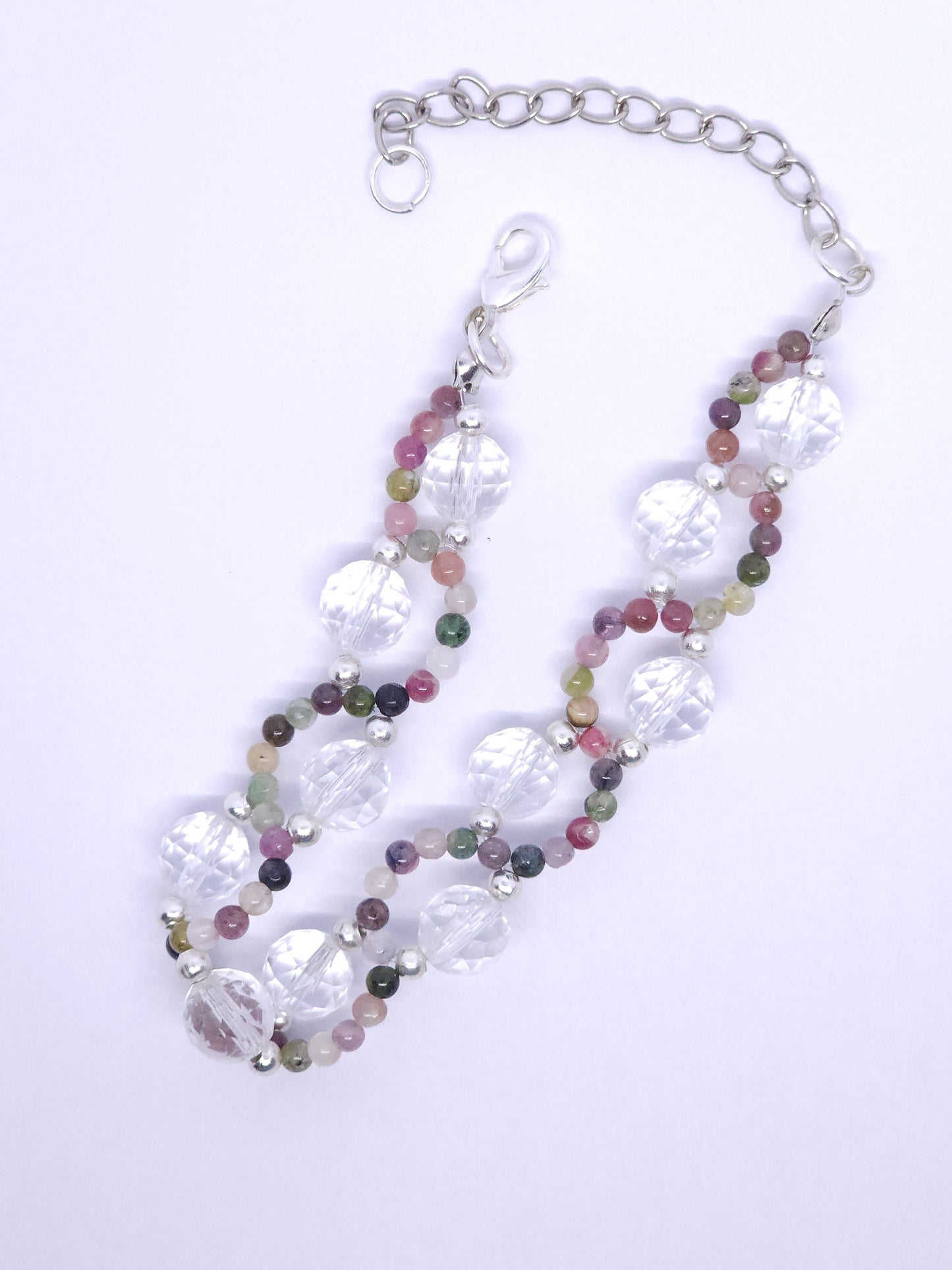Clear Quartz & Watermelon Tourmaline Wave Bracelet