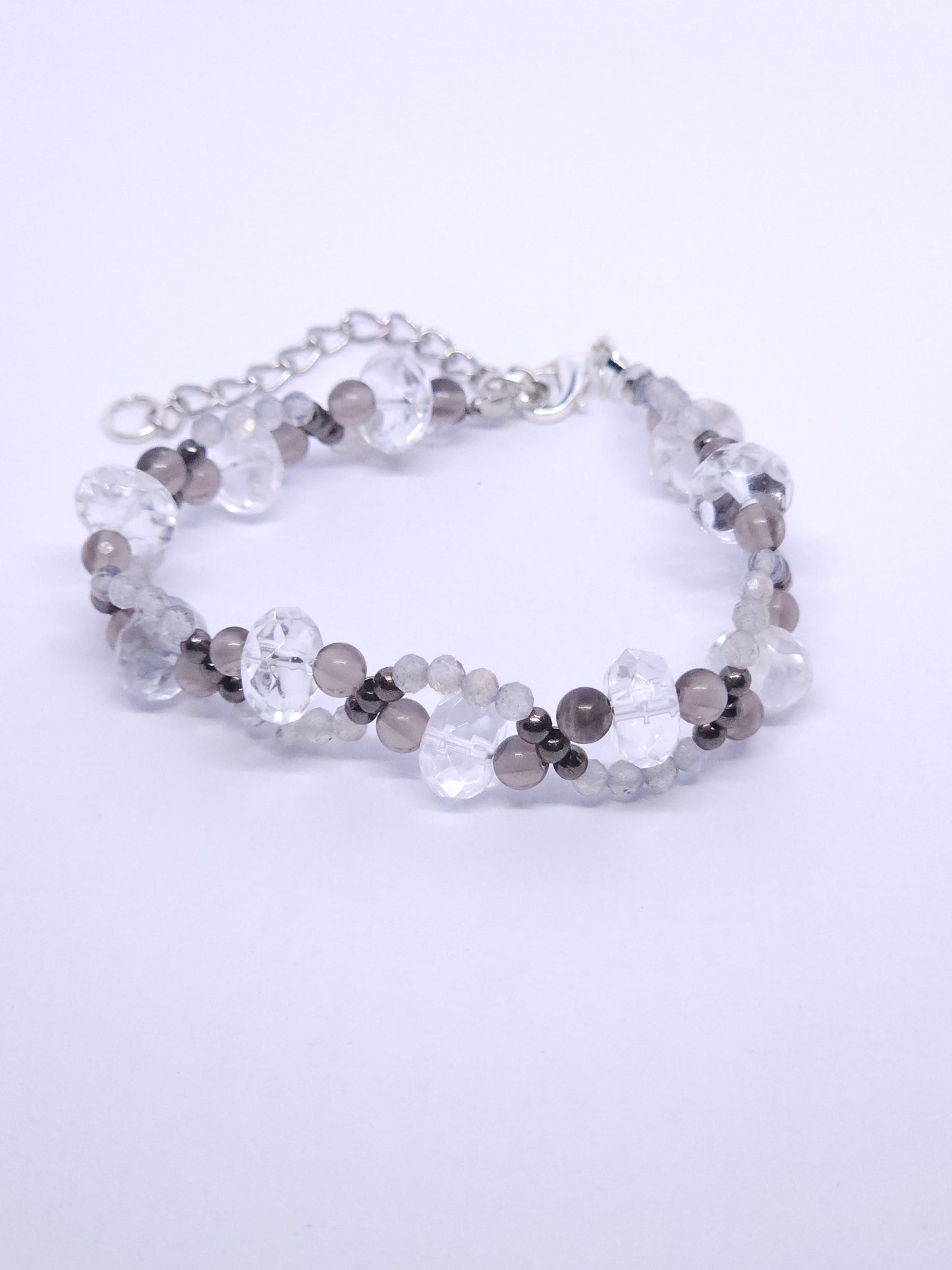 Clear Quartz, Labradorite & Smoky Quartz Wave Bracelet