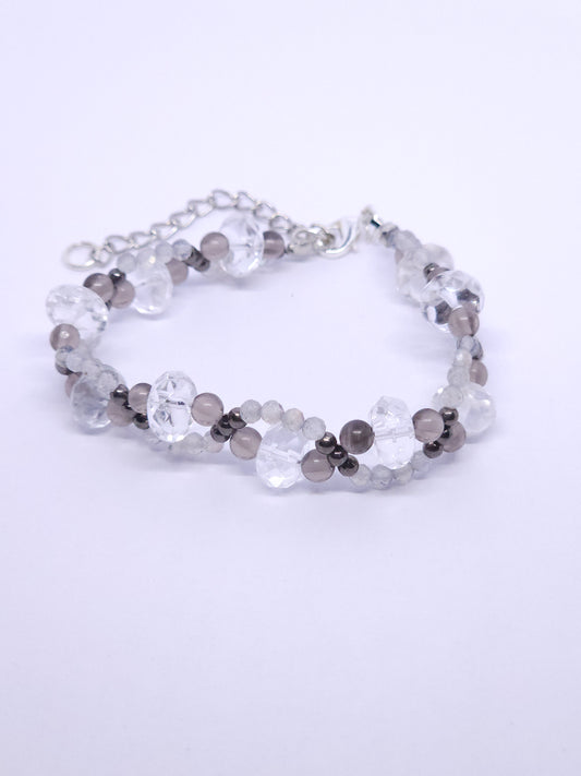 Clear Quartz, Labradorite & Smoky Quartz Wave Bracelet