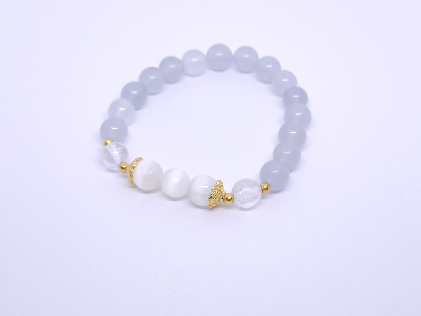 Selenite, Clear Quartz & Grey Chalcedony Bracelet