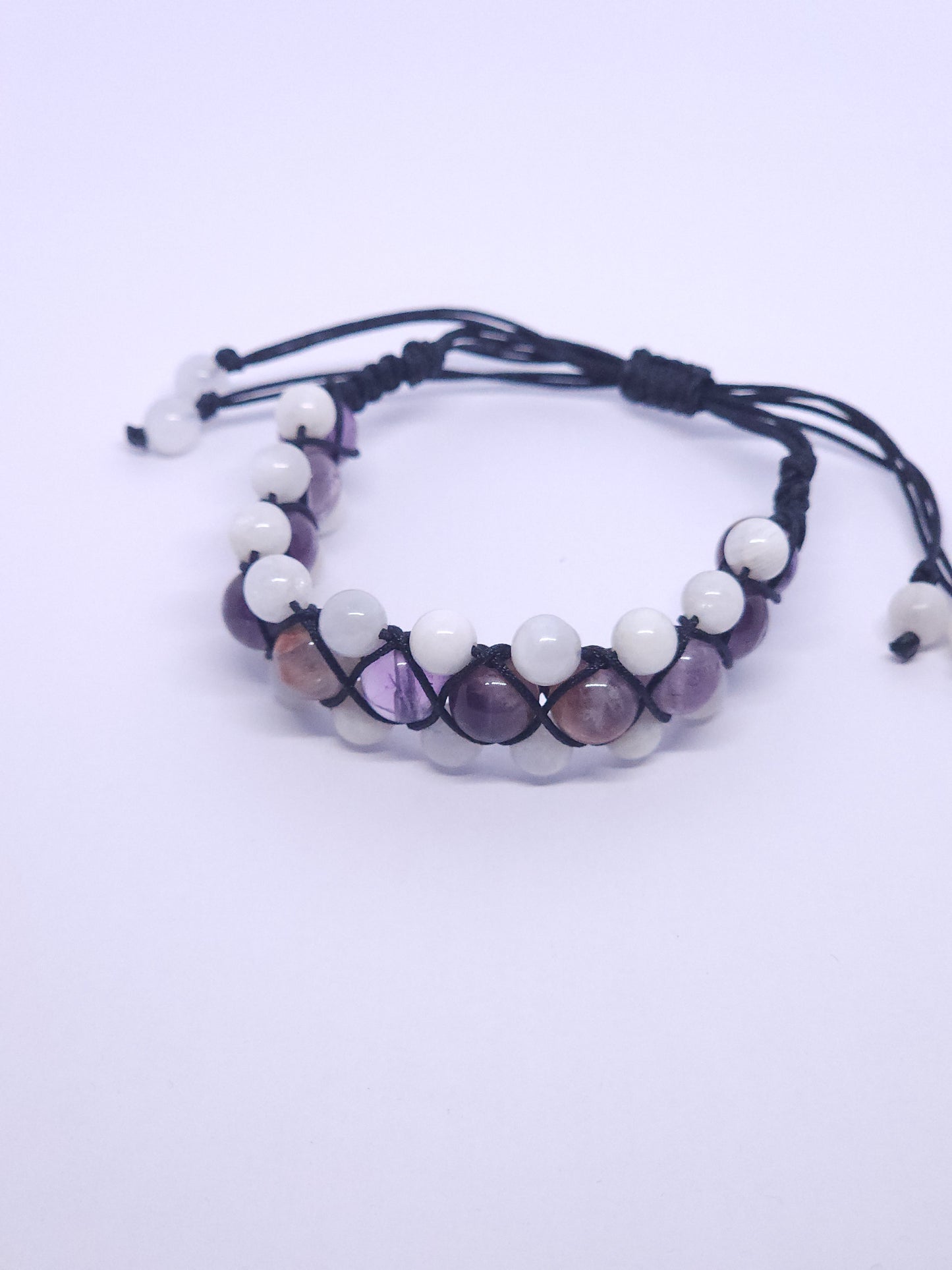 Amethyst Phantom & Moonstone Triple Macrame Bracelet