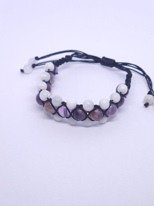 Amethyst Phantom & Moonstone Triple Macrame Bracelet