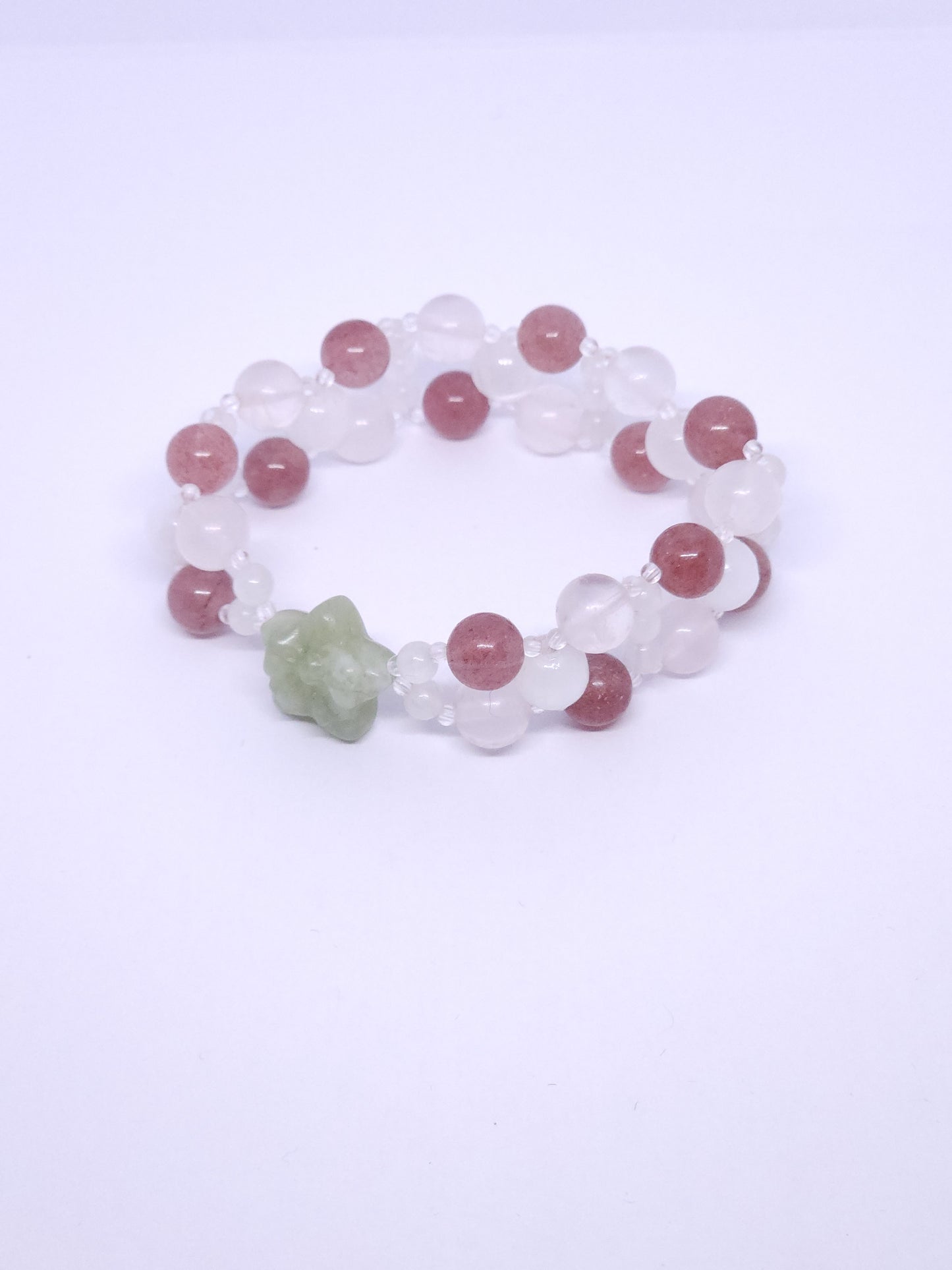Star Triple Bracelet - Rose Quartz, Strawberry Quartz, Selenite & White Jade