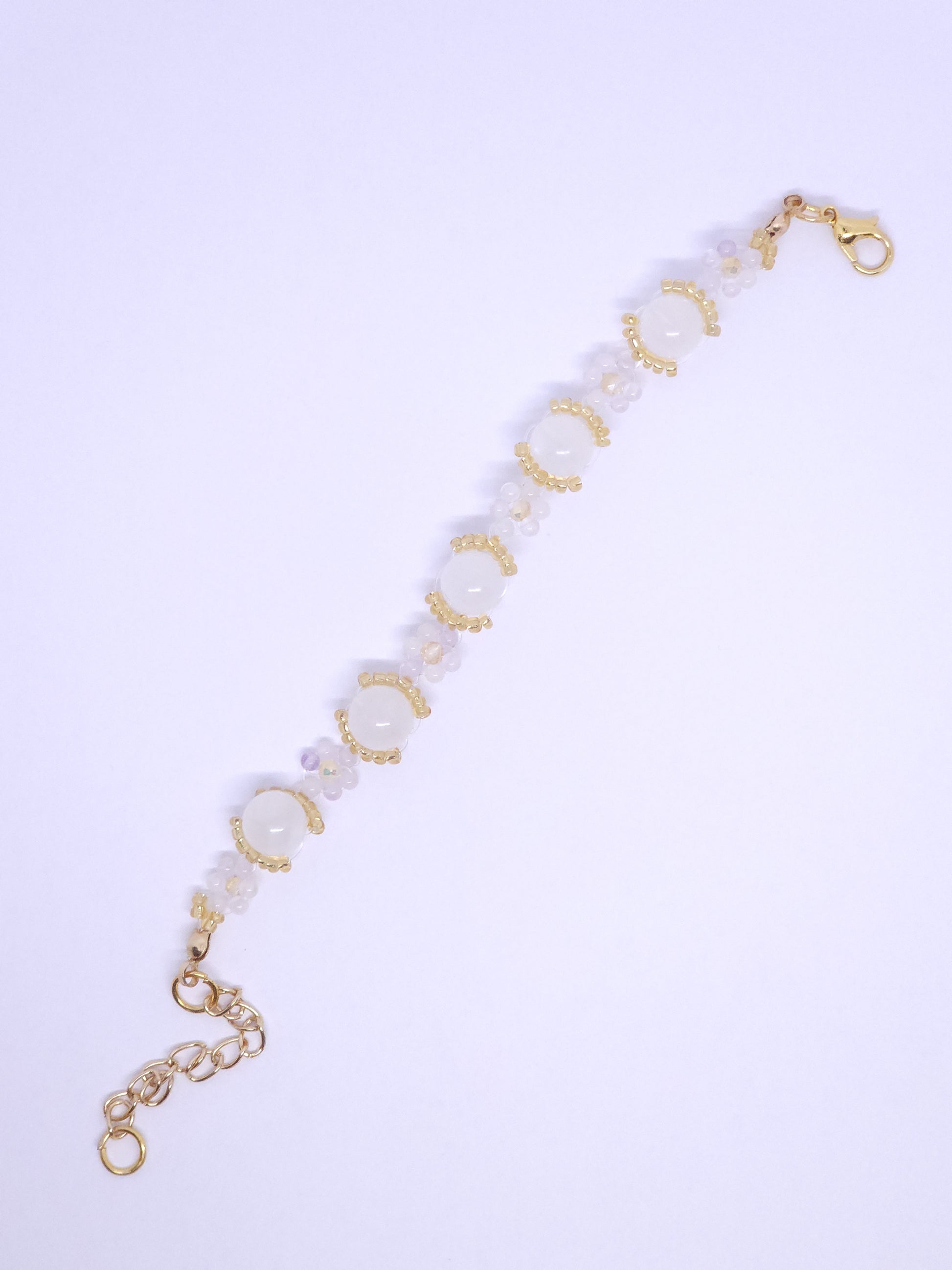 Moonstone Lavender Amethyst Dainty Flower Bracelet