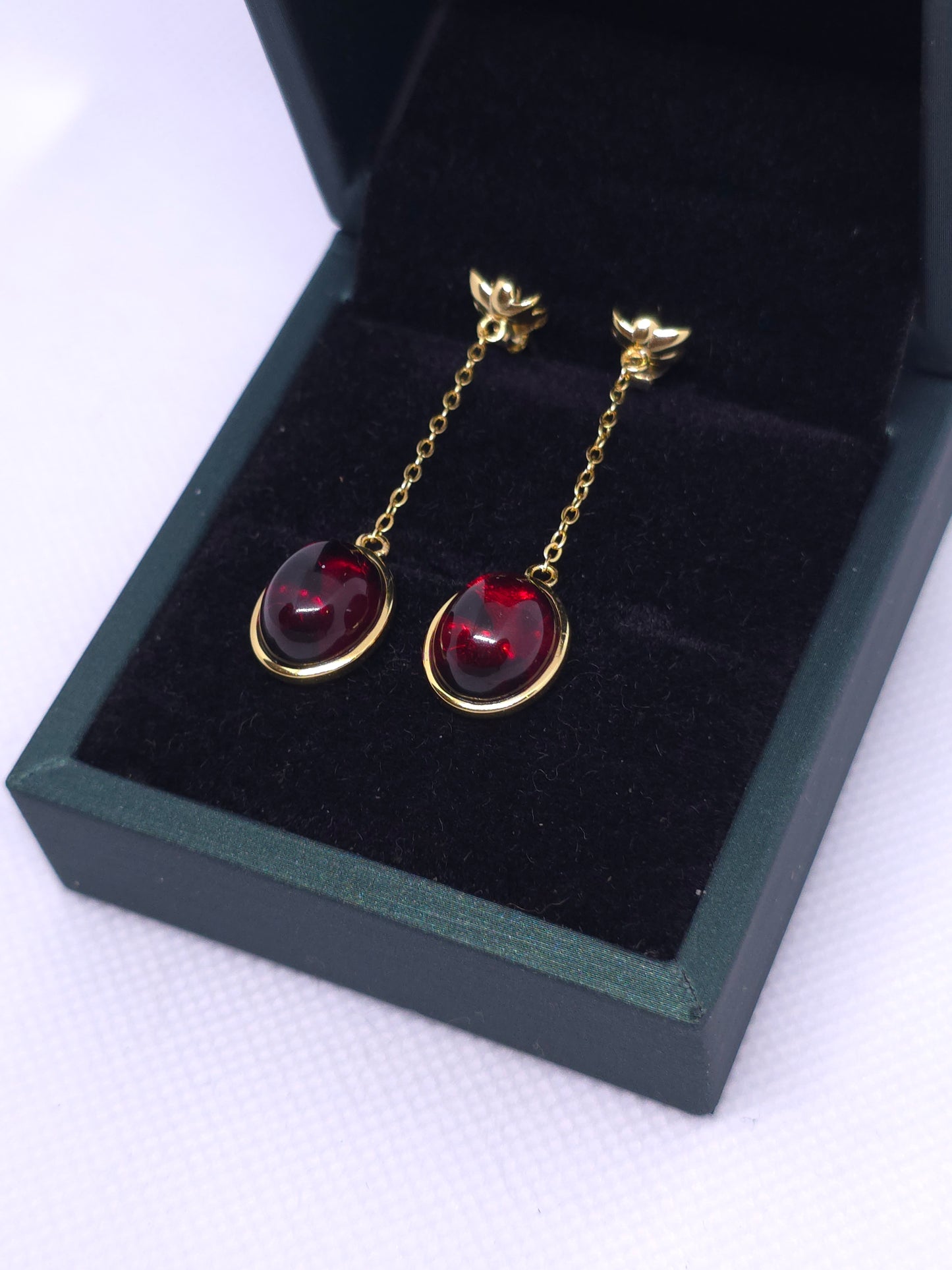 S925 - Blood Amber Dangle Earrings