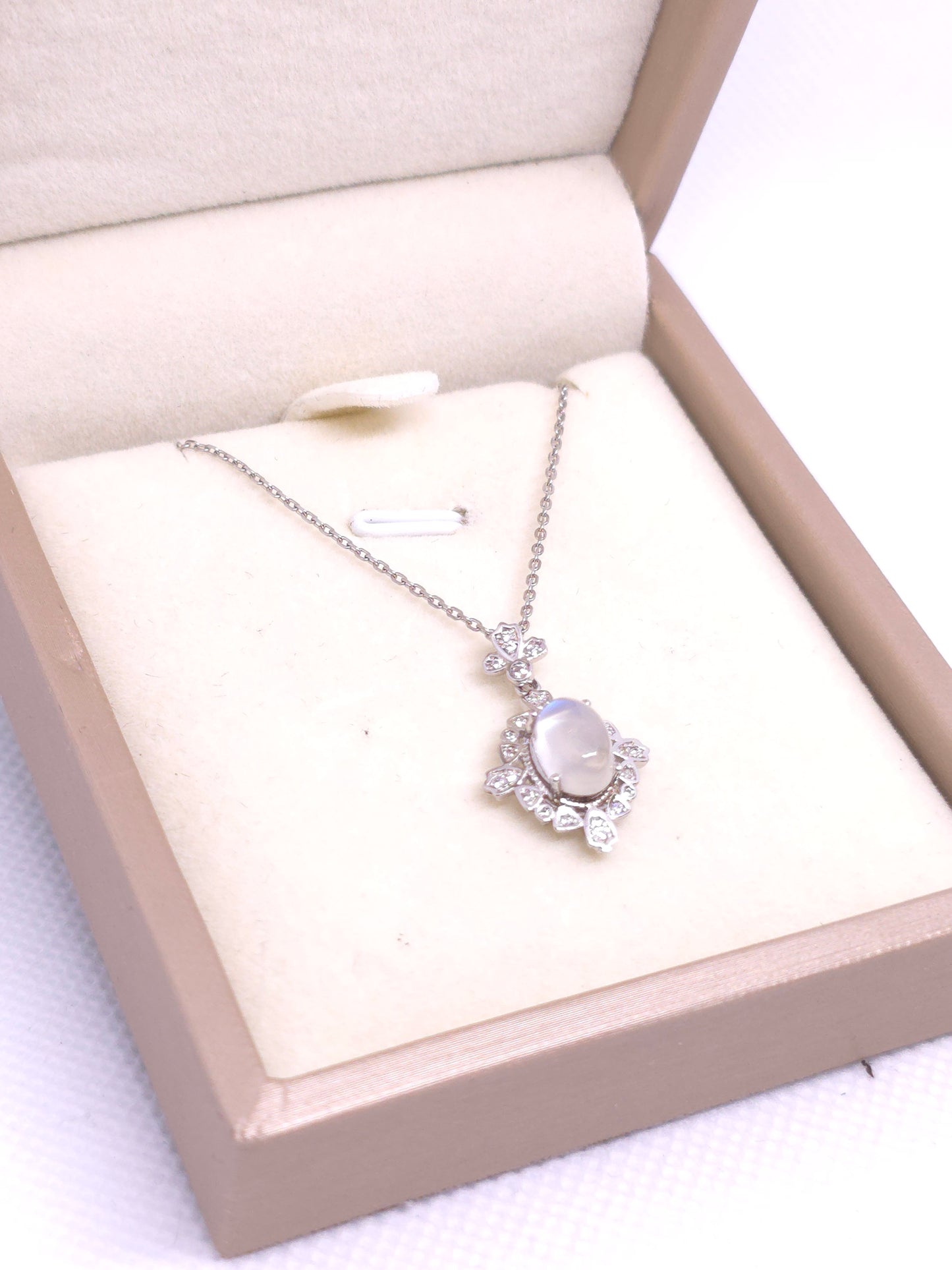S925 - Diamond Halo Moonstone Necklace