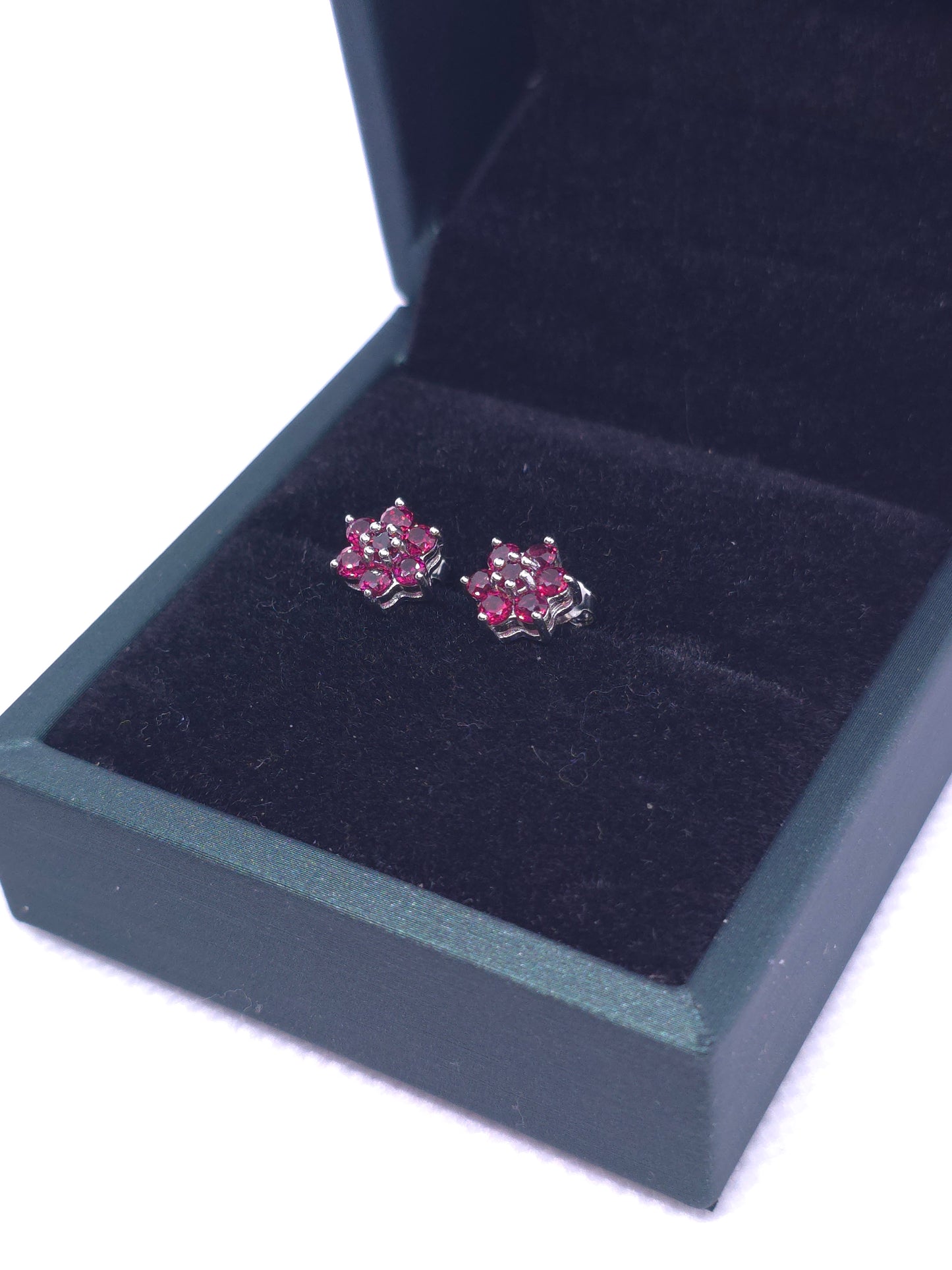 S925 - Pink Garnet Flower Earrings