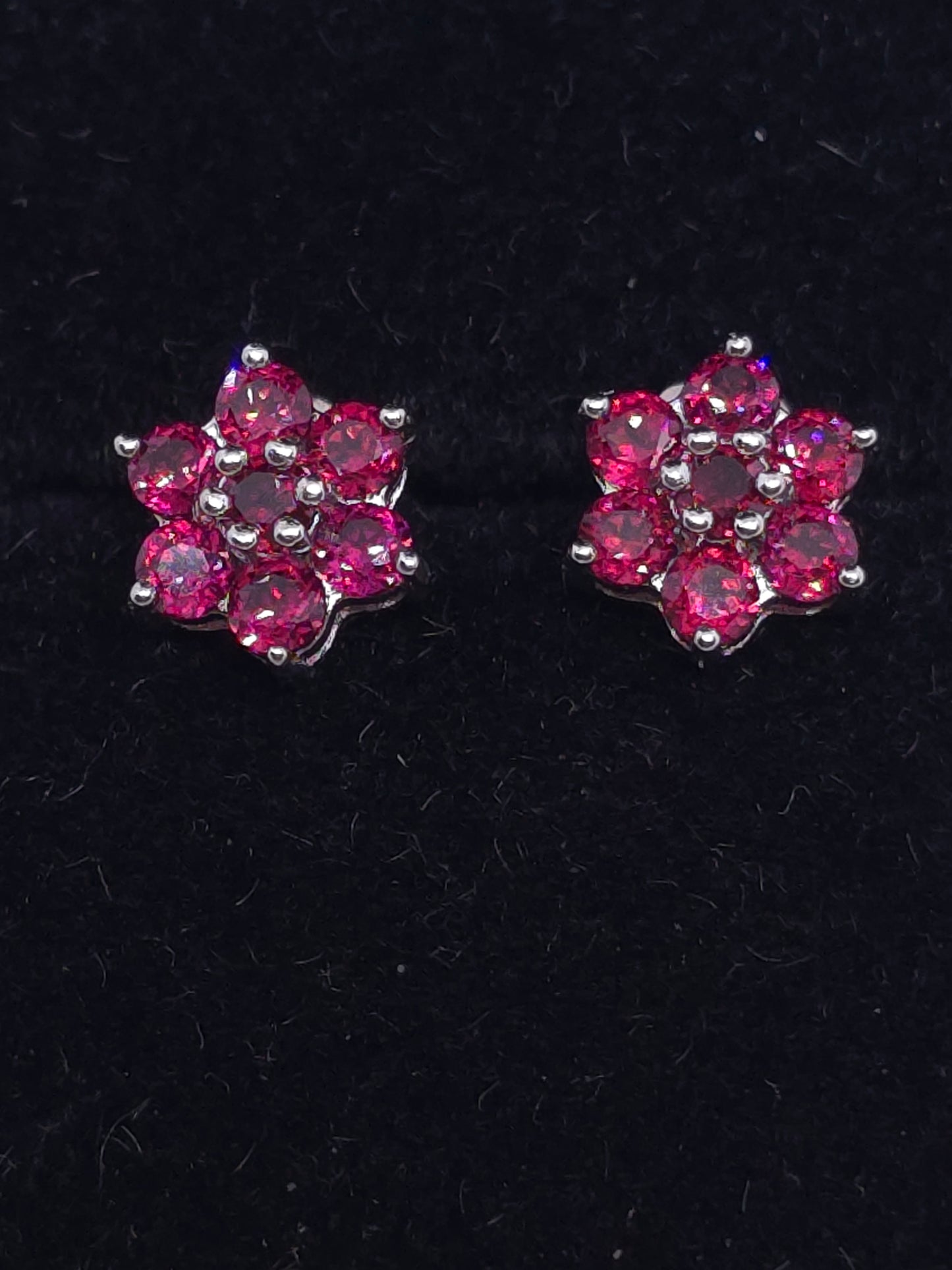 S925 - Pink Garnet Flower Earrings