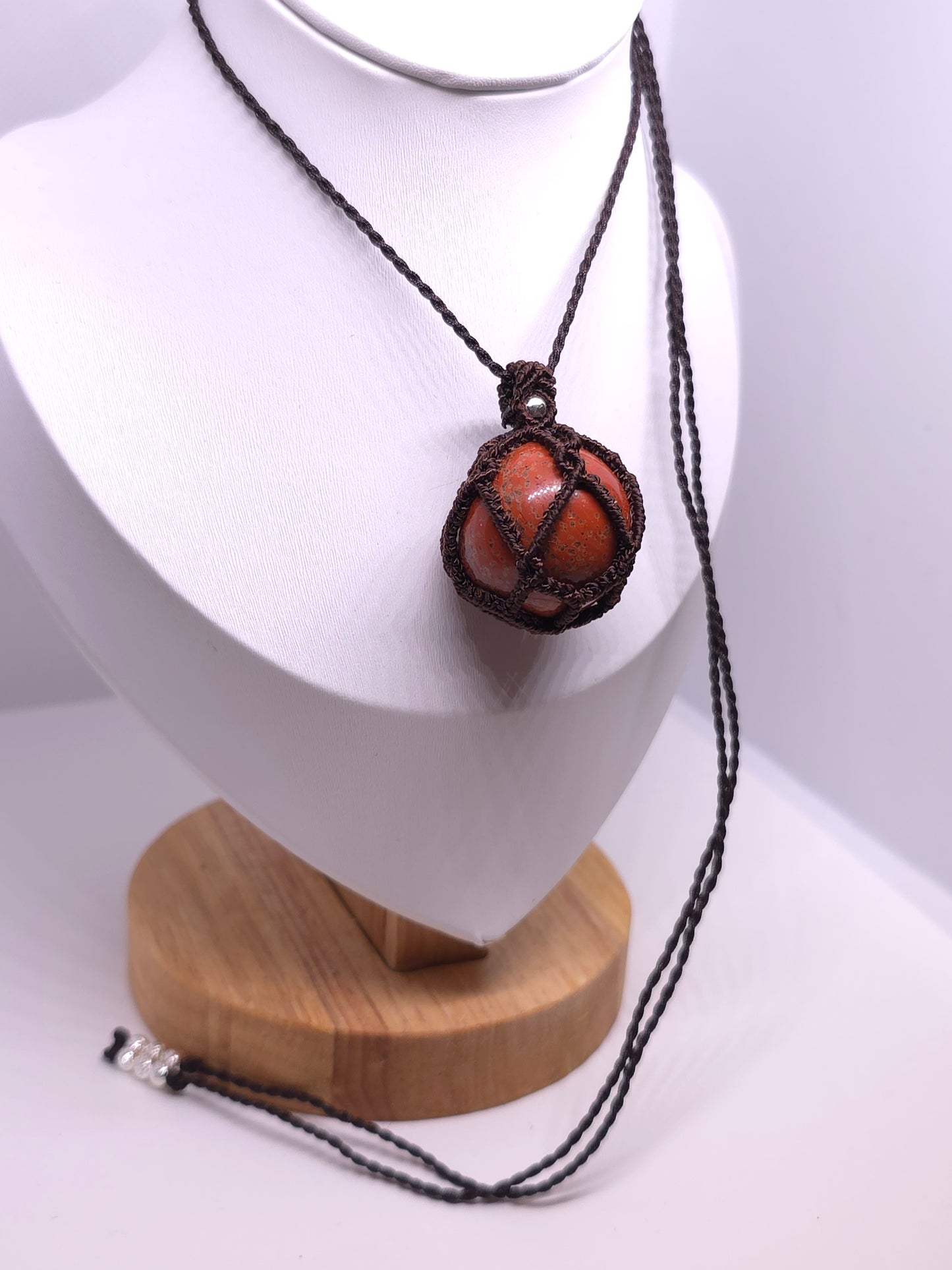 Macrame Sphere Necklace - Red Jasper